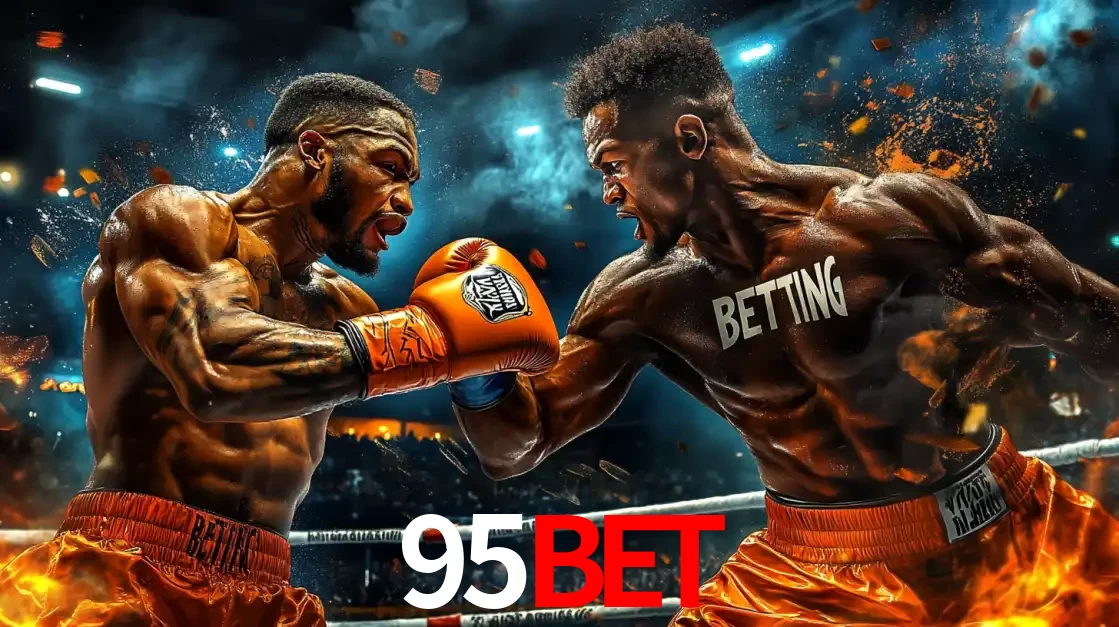 Dois boxeadores em uma luta intensa e explosiva, representando a adrenalina e as oportunidades de apostas em esportes de combate disponíveis na plataforma 95BET.