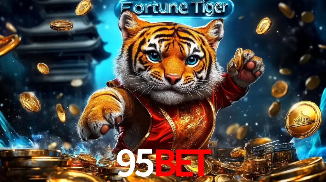Imagem promocional do jogo de slot Fortune Tiger, com um tigre majestoso em traje tradicional cercado por uma fortuna em moedas de ouro, disponível agora no cassino 95BET.